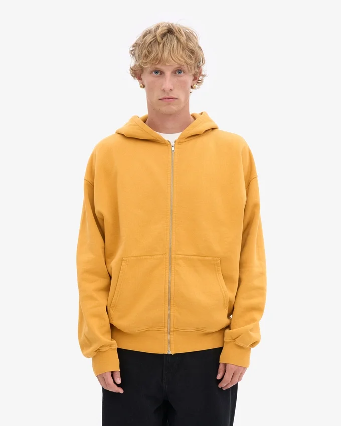 Sudadera con capucha y cremallera de talla grande orgánica - Amarillo quemado