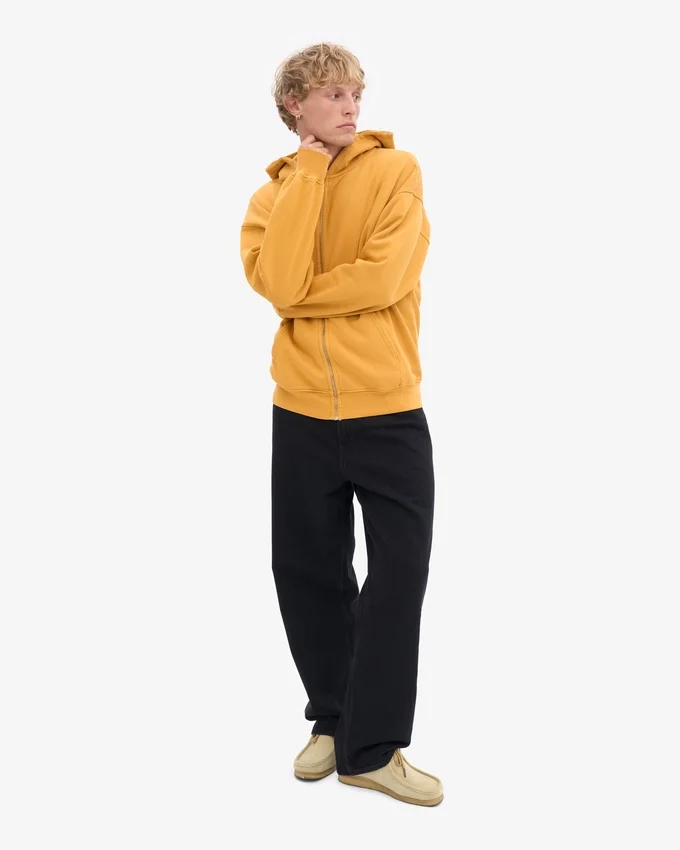 Sudadera con capucha y cremallera de talla grande orgánica - Amarillo quemado