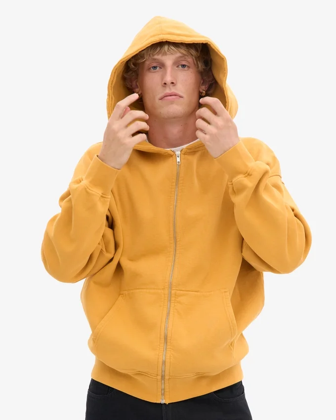 Sudadera con capucha y cremallera de talla grande orgánica - Amarillo quemado