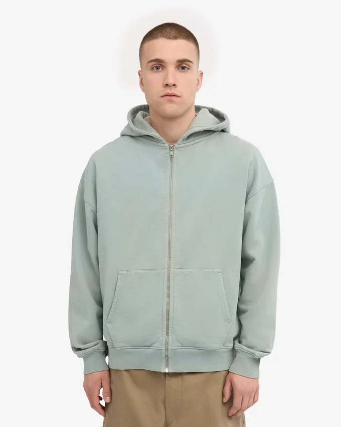 Sudadera con capucha y cremallera de talla grande orgánica - Azul acero