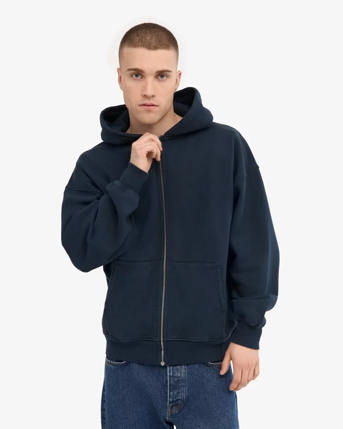 Sudadera con capucha y cremallera de talla grande orgánica - Azul marino