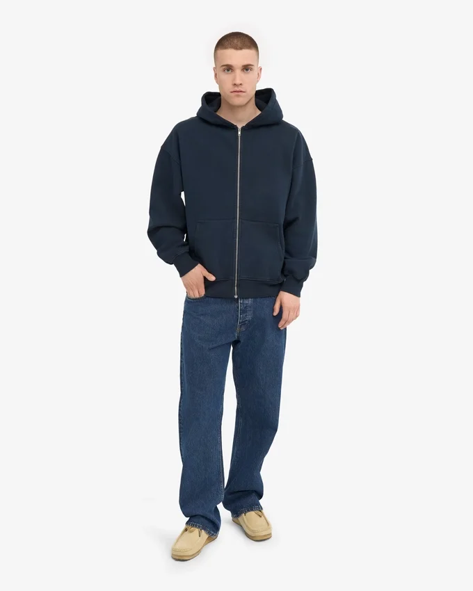 Sudadera con capucha y cremallera de talla grande orgánica - Azul marino
