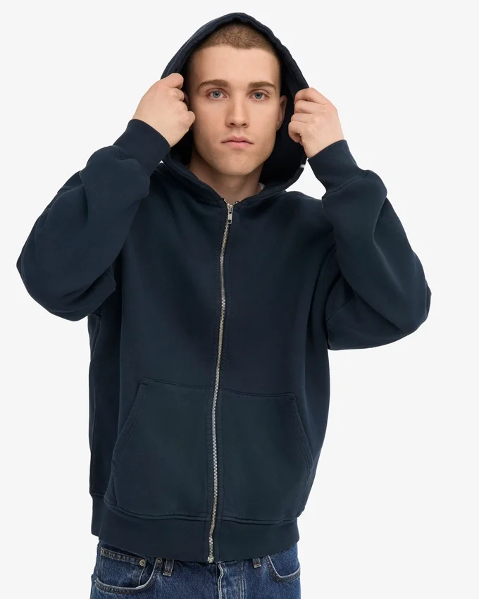 Sudadera con capucha y cremallera de talla grande orgánica - Azul marino