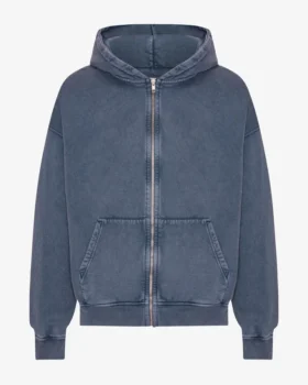 Sudadera con capucha y cremallera de talla grande orgánica - Azul Neptuno