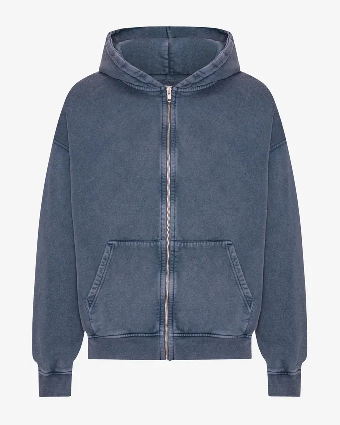 Sudadera con capucha y cremallera de talla grande orgánica - Azul Neptuno