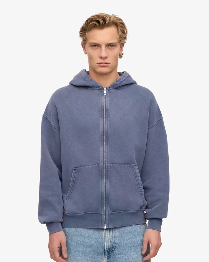 Sudadera con capucha y cremallera de talla grande orgánica - Azul Neptuno
