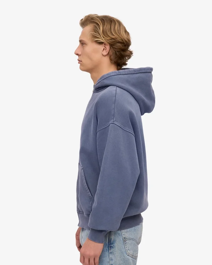 Sudadera con capucha y cremallera de talla grande orgánica - Azul Neptuno