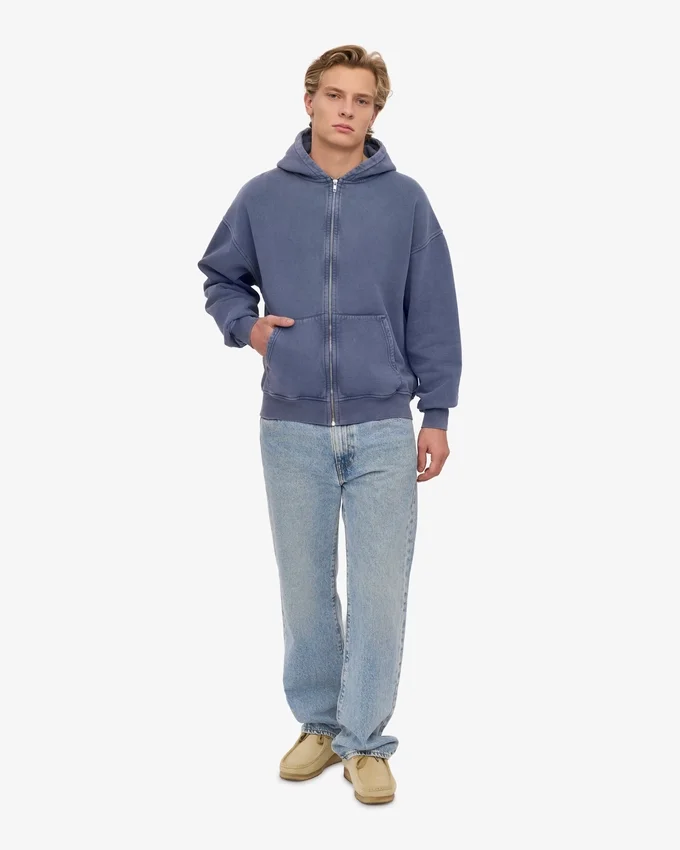 Sudadera con capucha y cremallera de talla grande orgánica - Azul Neptuno