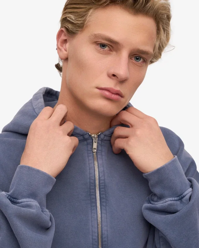 Sudadera con capucha y cremallera de talla grande orgánica - Azul Neptuno