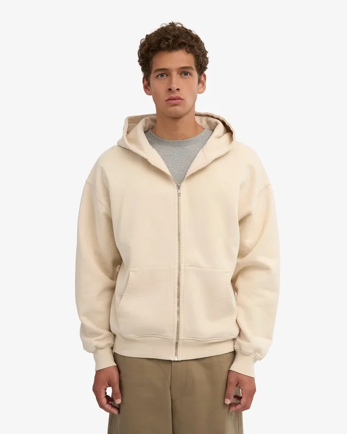 Sudadera con capucha y cremallera de talla grande orgánica - Blanco marfil