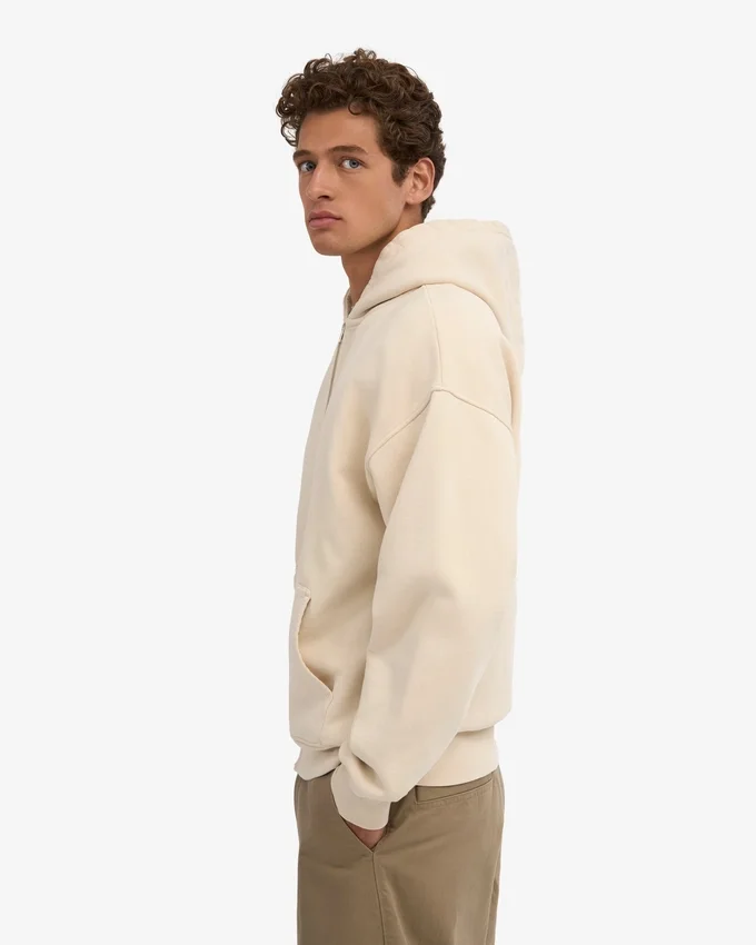 Sudadera con capucha y cremallera de talla grande orgánica - Blanco marfil