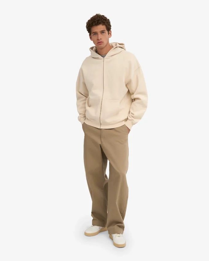 Sudadera con capucha y cremallera de talla grande orgánica - Blanco marfil