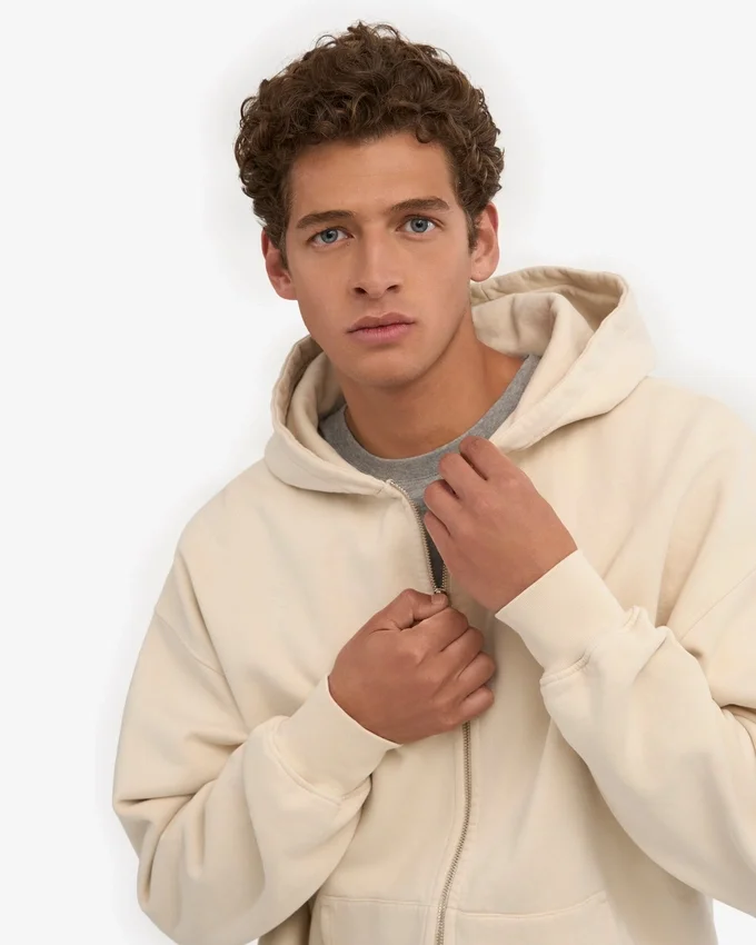 Sudadera con capucha y cremallera de talla grande orgánica - Blanco marfil