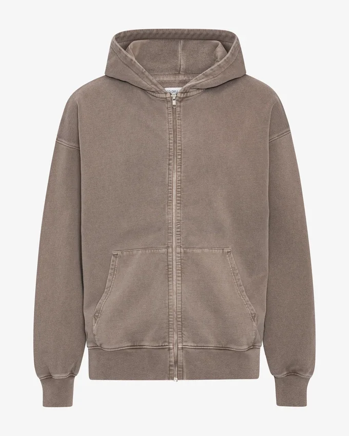 Sudadera con capucha y cremallera de talla grande orgánica - Caqui descolorido