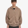 Sudadera con capucha y cremallera de talla grande orgánica - Caqui descolorido
