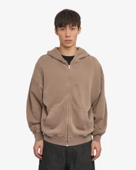 Sudadera con capucha y cremallera de talla grande orgánica – Caqui descolorido
