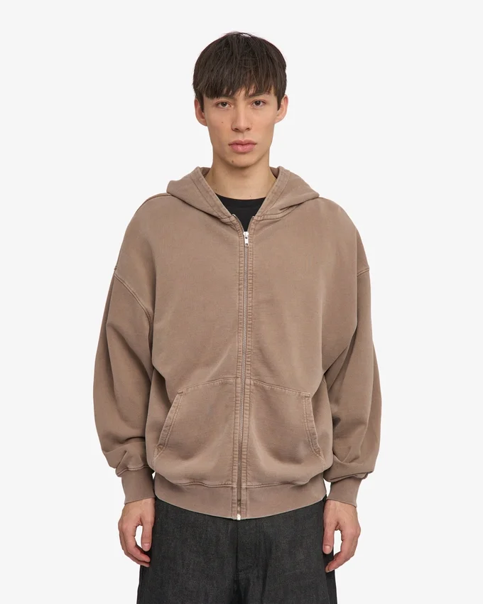 Sudadera con capucha y cremallera de talla grande orgánica - Caqui descolorido
