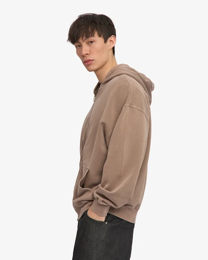 Sudadera con capucha y cremallera de talla grande orgánica - Caqui descolorido
