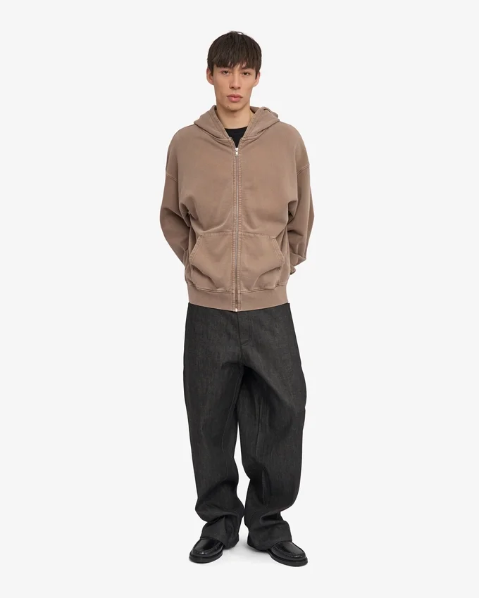 Sudadera con capucha y cremallera de talla grande orgánica - Caqui descolorido