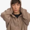 Sudadera con capucha y cremallera de talla grande orgánica - Caqui descolorido