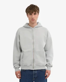 Sudadera con capucha y cremallera de talla grande orgánica – Gris descolorido