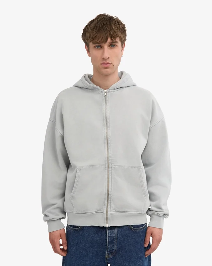 Sudadera con capucha y cremallera de talla grande orgánica - Gris descolorido