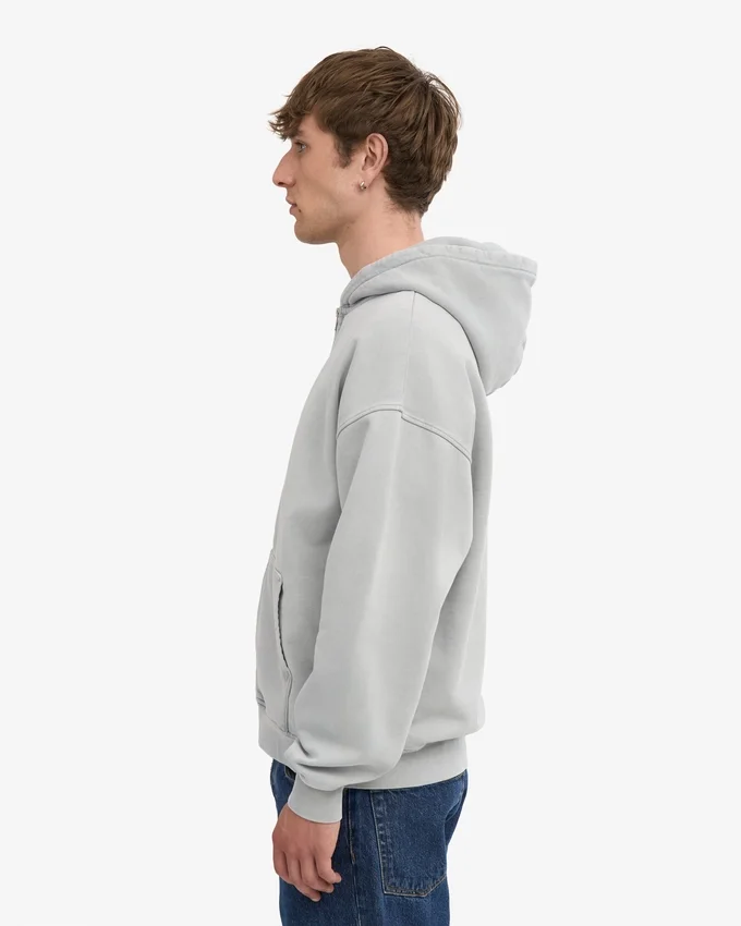 Sudadera con capucha y cremallera de talla grande orgánica - Gris descolorido