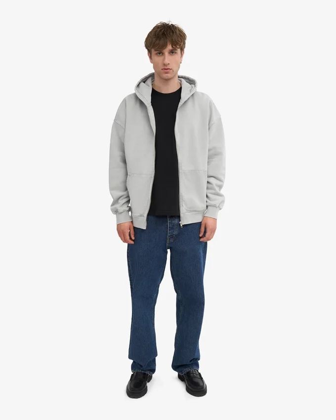 Sudadera con capucha y cremallera de talla grande orgánica - Gris descolorido