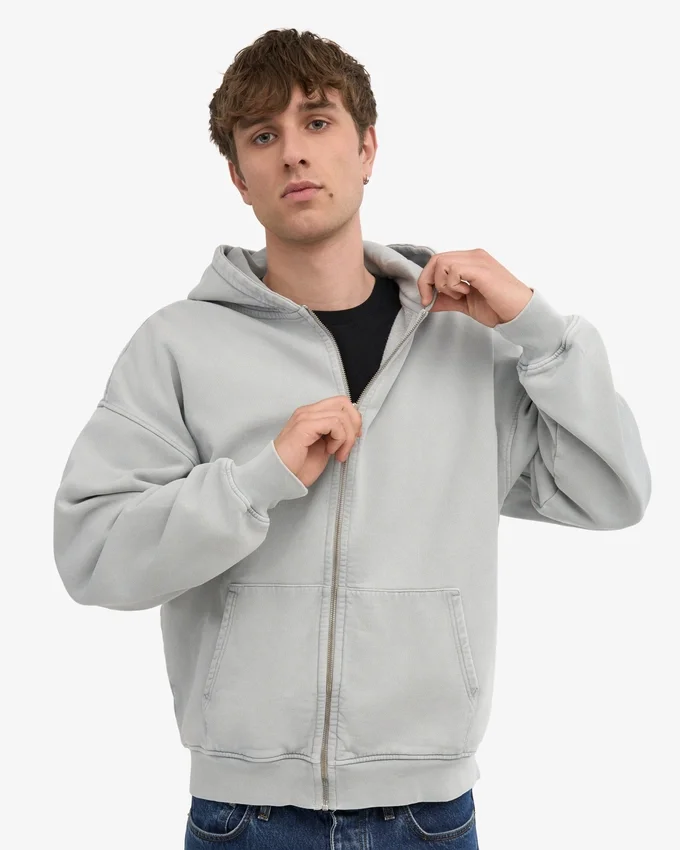 Sudadera con capucha y cremallera de talla grande orgánica - Gris descolorido