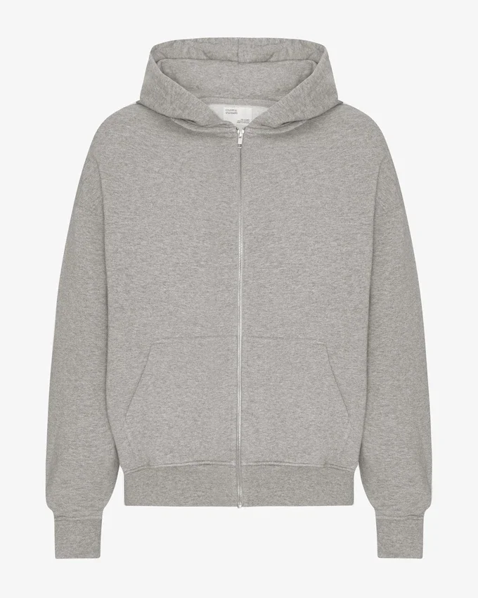 Sudadera con capucha y cremallera de talla grande orgánica - Gris jaspeado