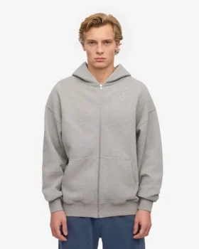 Sudadera con capucha y cremallera de talla grande orgánica – Gris jaspeado
