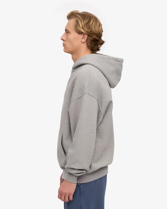 Sudadera con capucha y cremallera de talla grande orgánica - Gris jaspeado