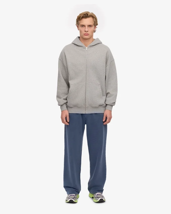 Sudadera con capucha y cremallera de talla grande orgánica - Gris jaspeado