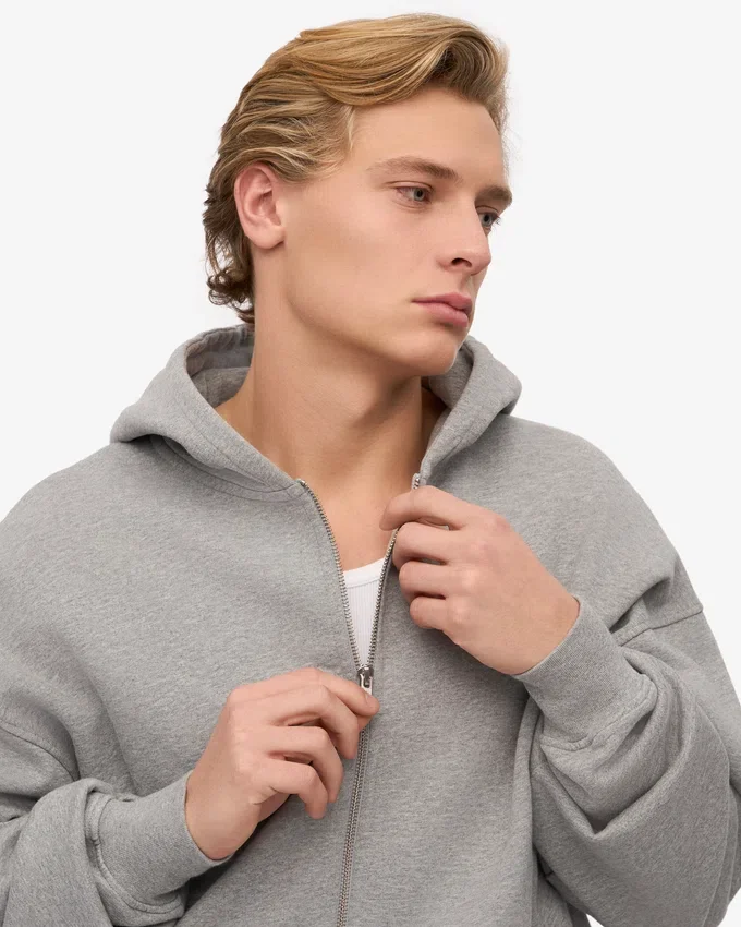 Sudadera con capucha y cremallera de talla grande orgánica - Gris jaspeado
