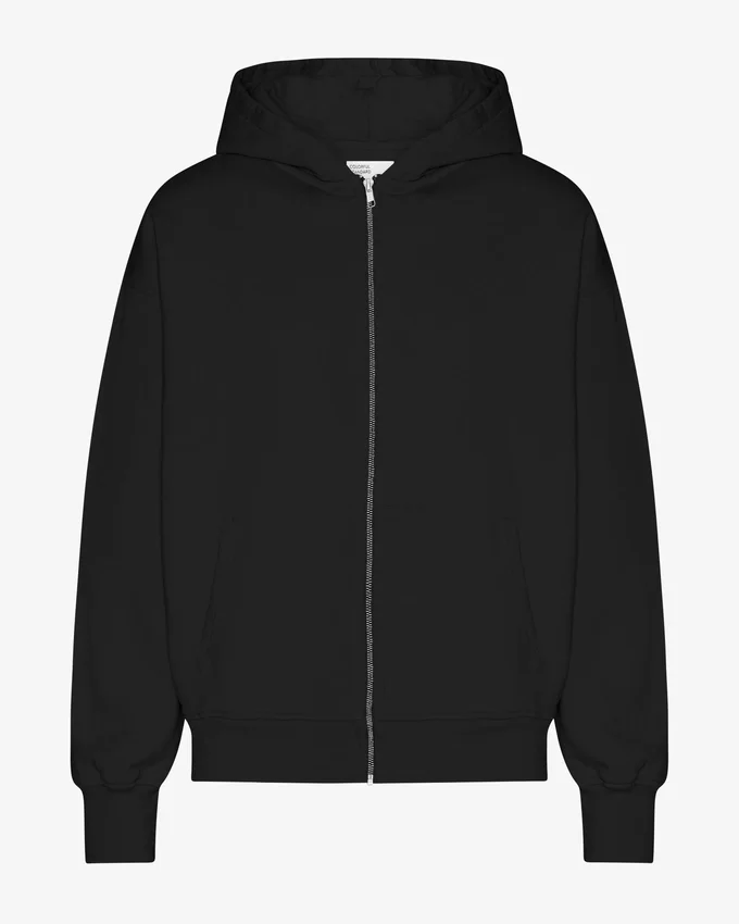 Sudadera con capucha y cremallera de talla grande orgánica - Negro intenso