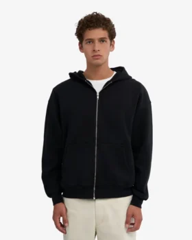 Sudadera con capucha y cremallera de talla grande orgánica – Negro intenso