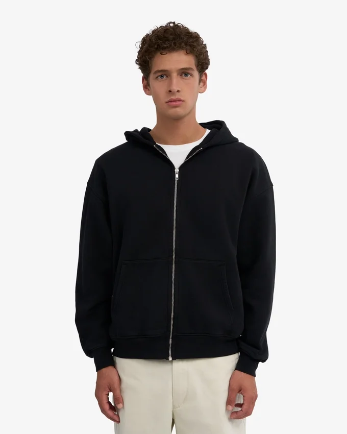 Sudadera con capucha y cremallera de talla grande orgánica - Negro intenso