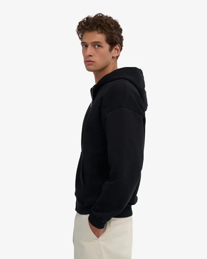 Sudadera con capucha y cremallera de talla grande orgánica - Negro intenso