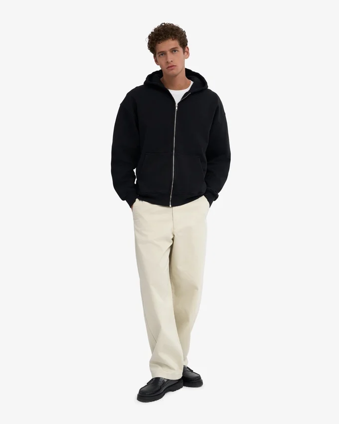 Sudadera con capucha y cremallera de talla grande orgánica - Negro intenso