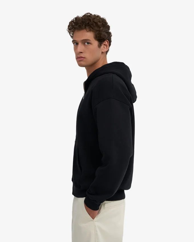 Sudadera con capucha y cremallera de talla grande orgánica - Negro intenso