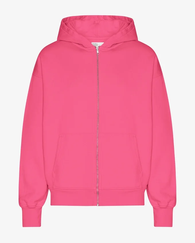 Sudadera con capucha y cremallera de talla grande orgánica - Rosa chicle