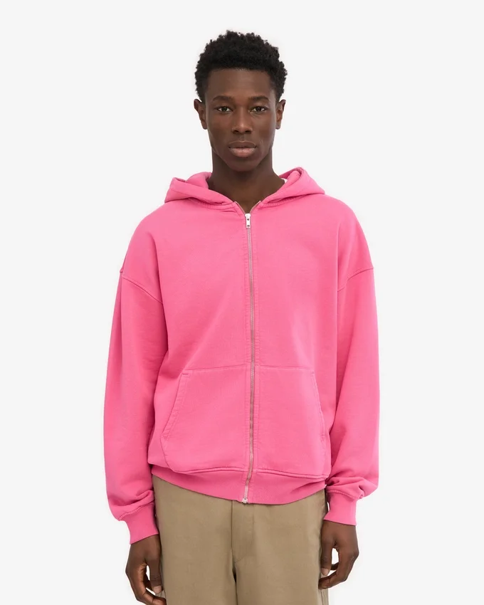 Sudadera con capucha y cremallera de talla grande orgánica - Rosa chicle