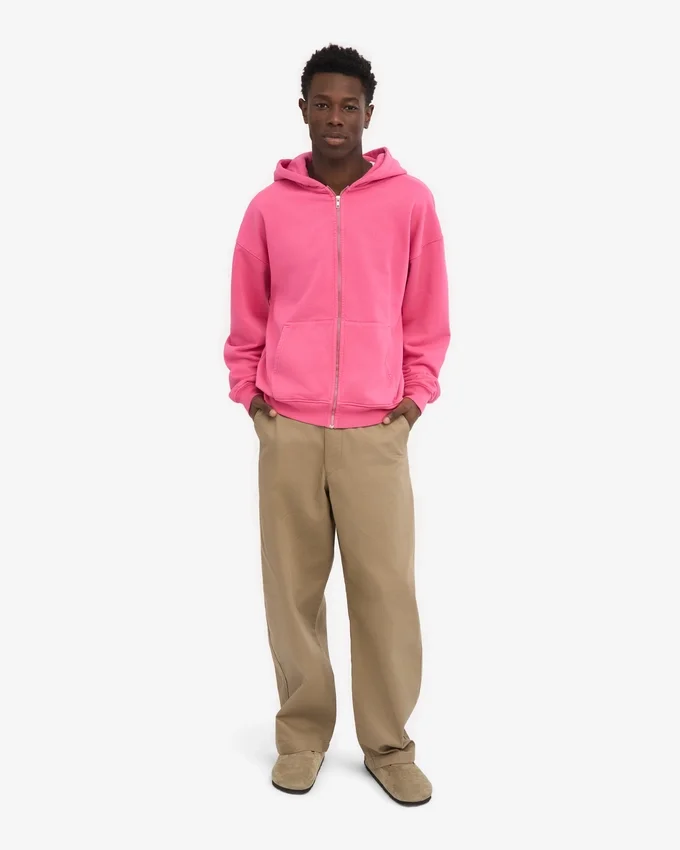 Sudadera con capucha y cremallera de talla grande orgánica - Rosa chicle
