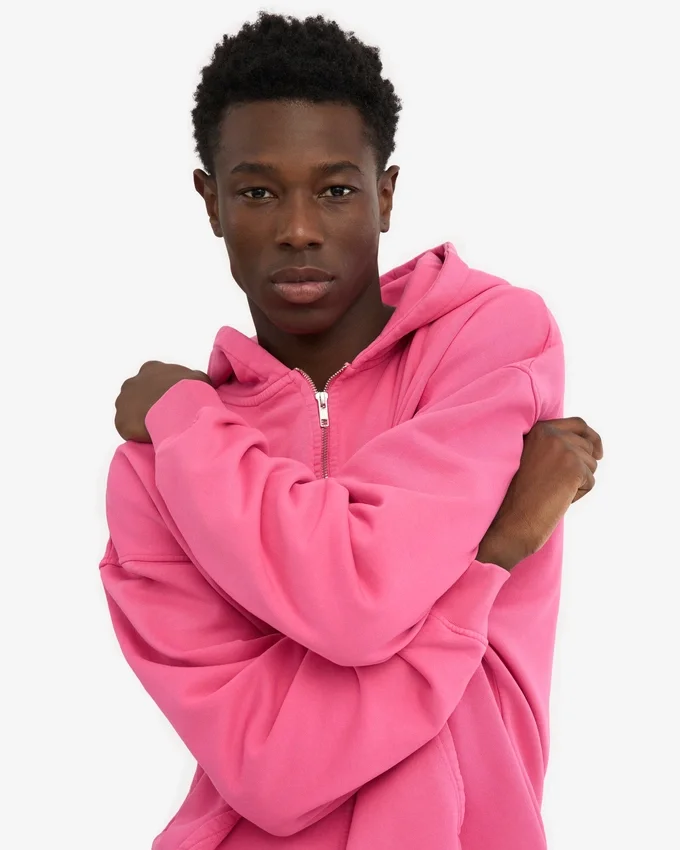 Sudadera con capucha y cremallera de talla grande orgánica - Rosa chicle