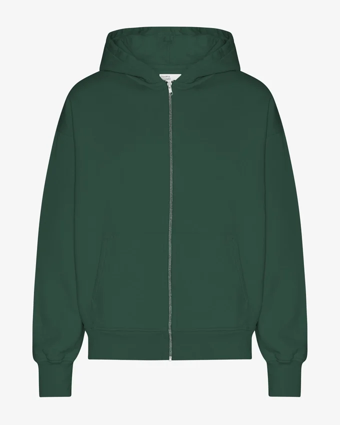 Sudadera con capucha y cremallera de talla grande orgánica - Verde esmeralda