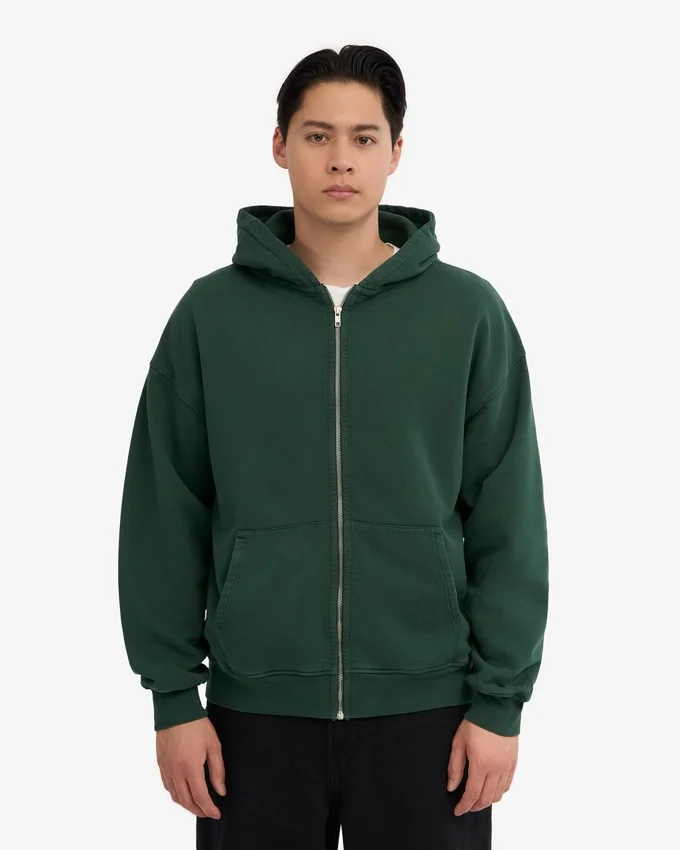 Sudadera con capucha y cremallera de talla grande orgánica - Verde esmeralda