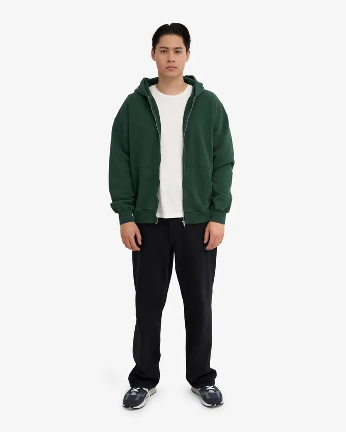 Sudadera con capucha y cremallera de talla grande orgánica - Verde esmeralda