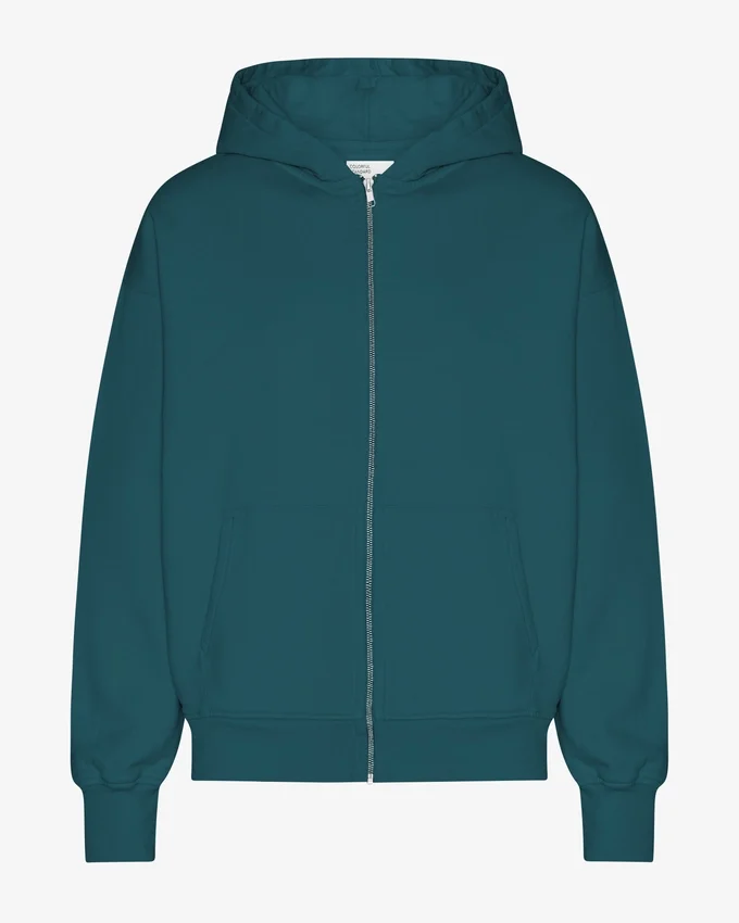 Sudadera con capucha y cremallera de talla grande orgánica - Verde océano