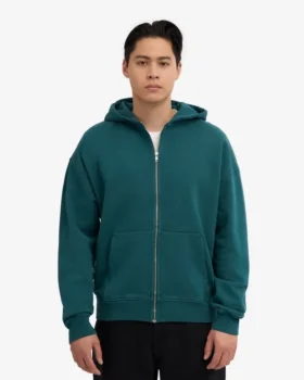 Sudadera con capucha y cremallera de talla grande orgánica – Verde océano