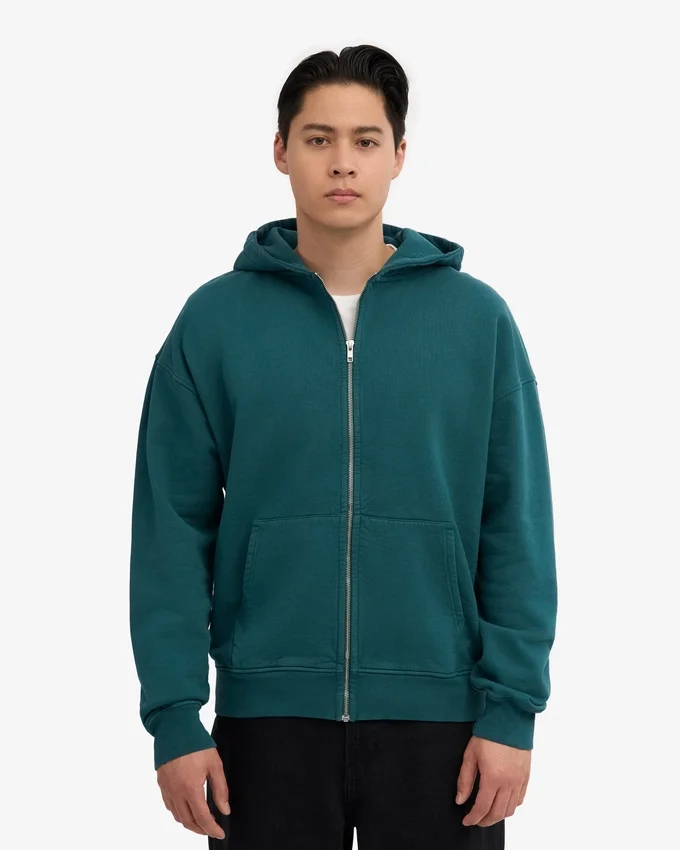 Sudadera con capucha y cremallera de talla grande orgánica - Verde océano